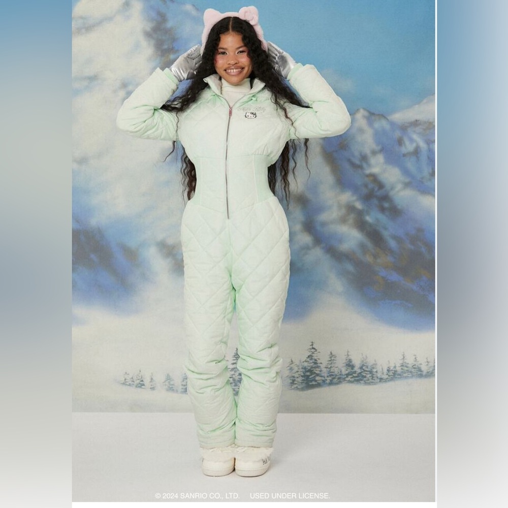 Forever 21 Light Mint Green Quilted Ski One-Piece Snow Suit